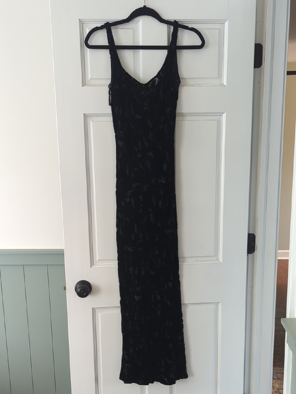 1990 Vintage Rampage Black Long Slip Dress with Floral Burnout